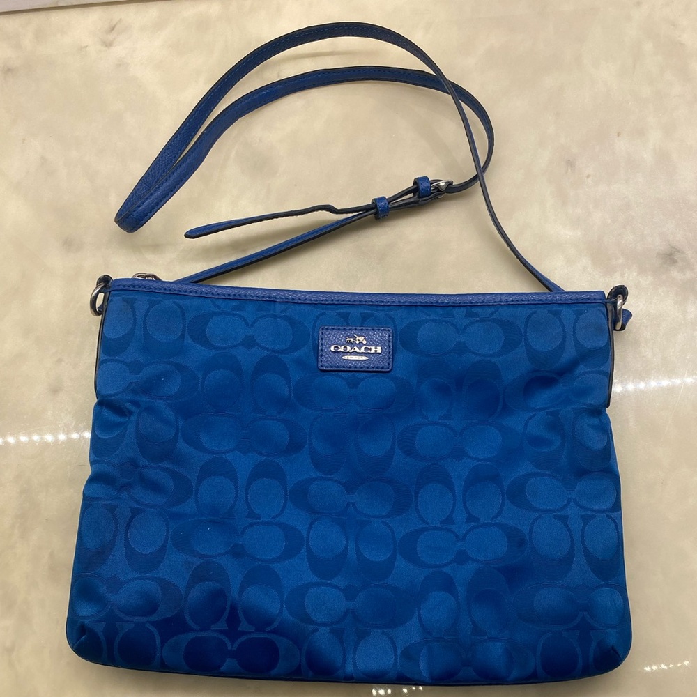 Coach Blue Nylon Signature Print Cross Body